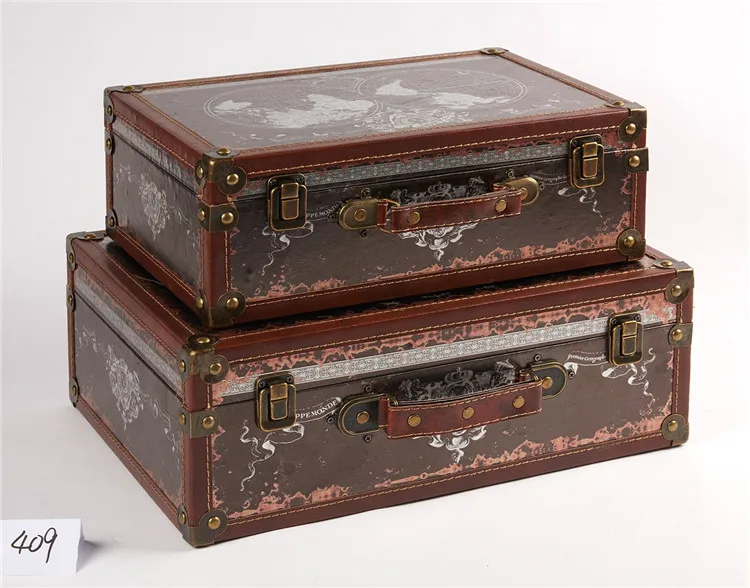 New large decorative craft 3 pieces antique wooden suitcase luggage set