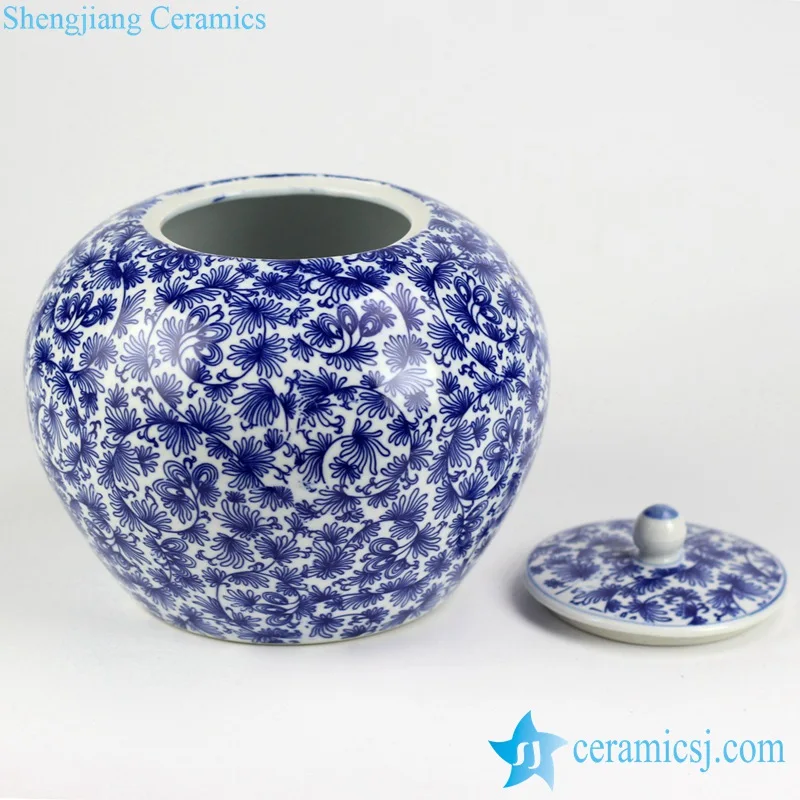 RZIX02 Blue and white porcelain twinning leaf ceramic cookie jar storage container tea porcelain jars