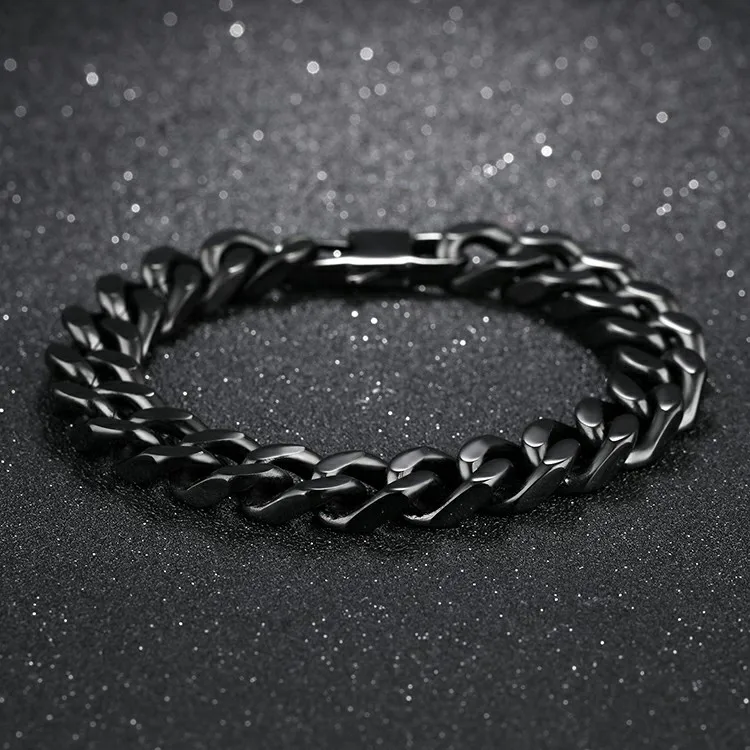 Luxury Fashion Men Jewelry Black Stainless Steel Big Chain Bracelet