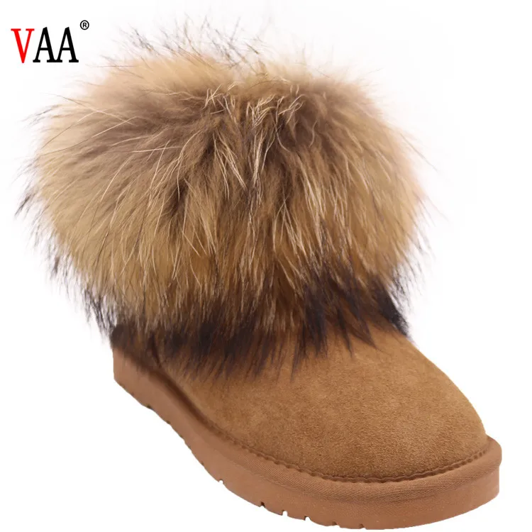 B054 Genuine Leather Lining Sheepskin Natural Colored Racoon Fur Outside Antiskid Snow Boots Manufacturers,Snow Boots Women