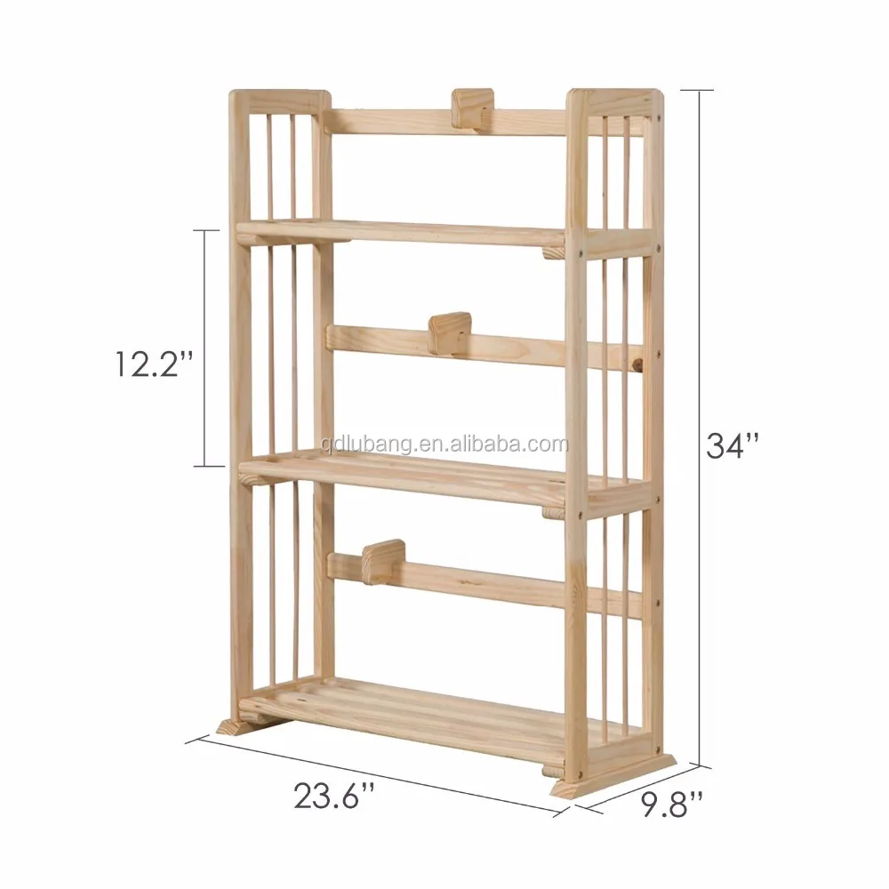 Simple Stylish Design Natural Pine Solid Wood 3-Tier Bookshelf