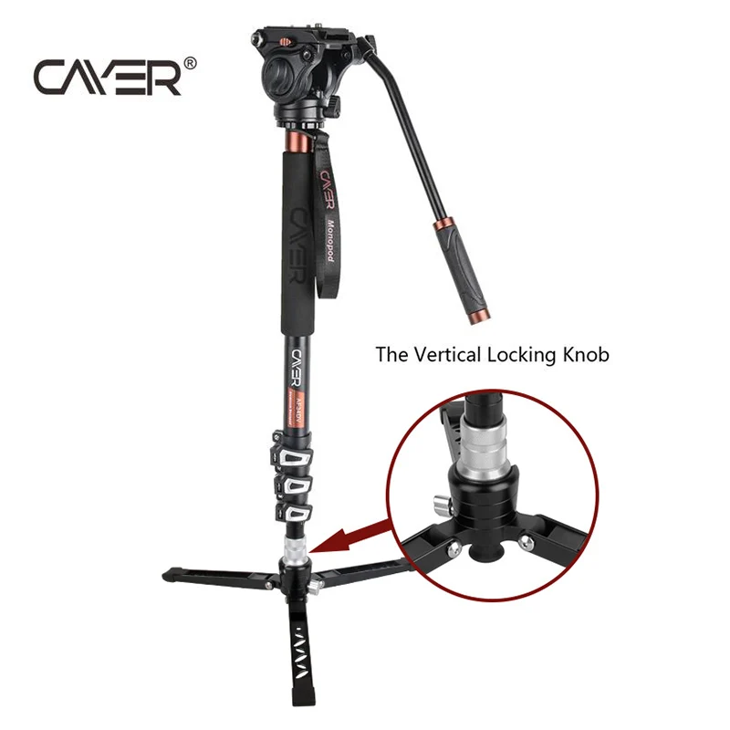 New product video camera monopod Cayer AF34DVH4 aluminum monopod with monopod telescopic legs