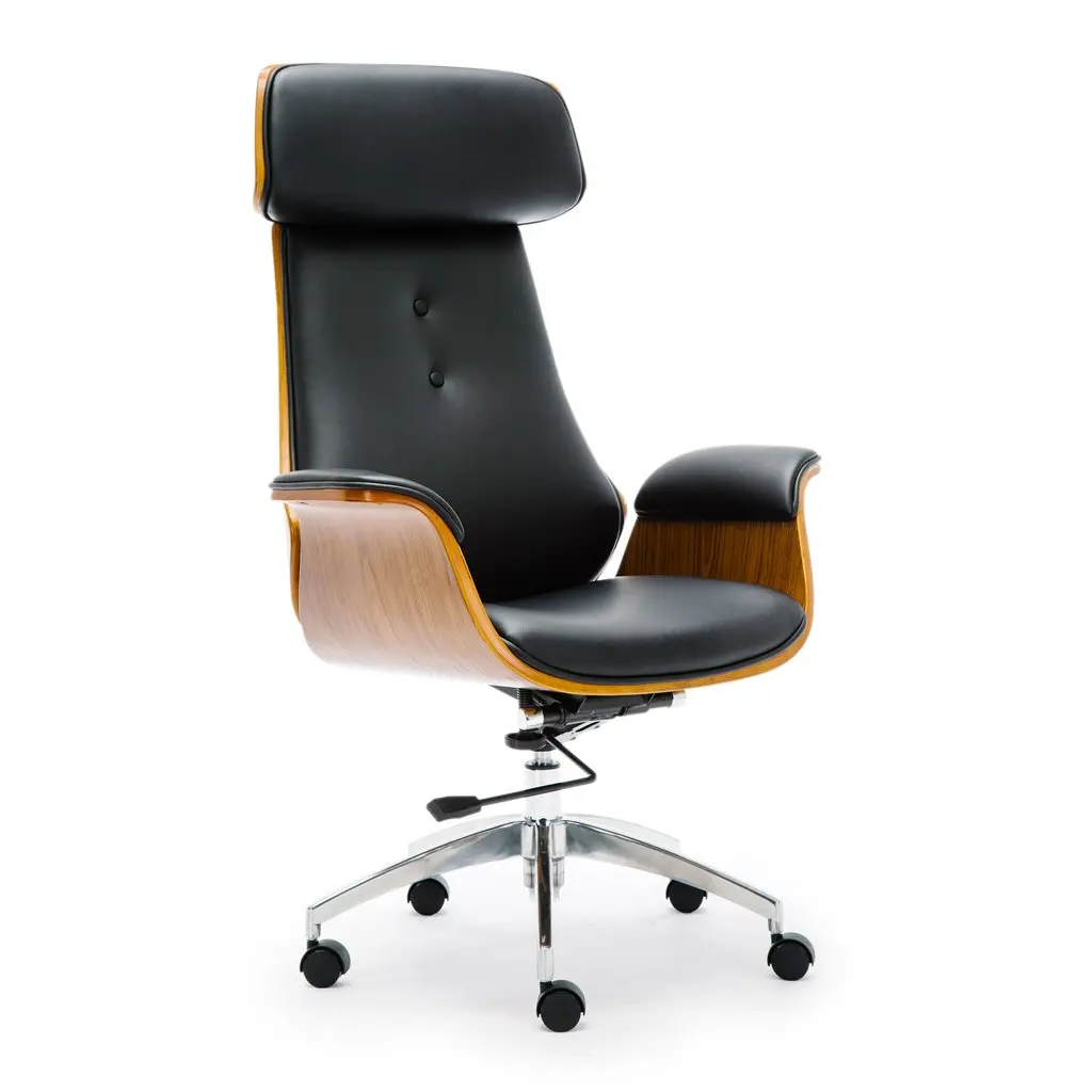 
MID CENTURY WOODEN BIG SIZE LEATHER OFFICE CHAIR RENAISSANCE EXECUTIVE CHAIR 