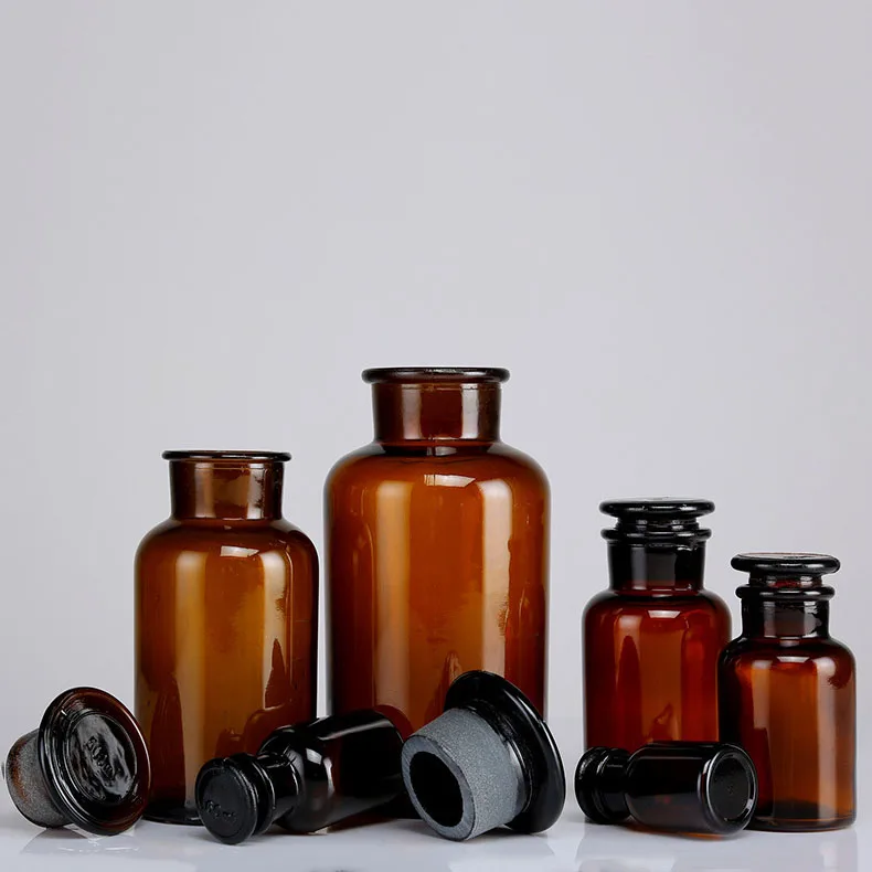
Wholesale 30ml 60ml 125ml 250ml 1000ml amber glass apothecary bottles with stoppers 