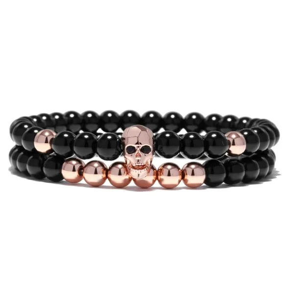 2pcs High Quality Cz Micro Pave Brass Beads Stones Bracelet Skull Bracelet Men (MB18029)