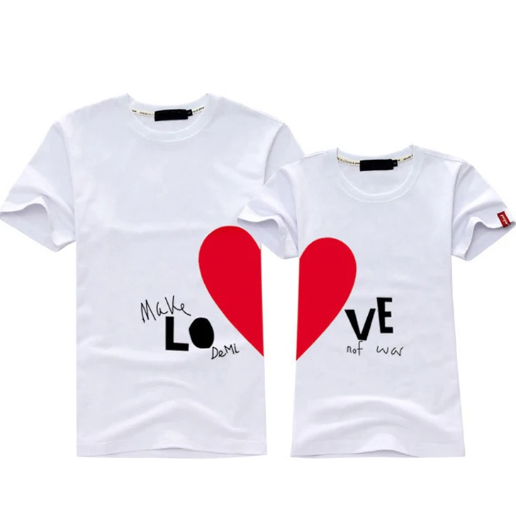 Red heart he and she T shirt, premium custom cotton couple t shirts
