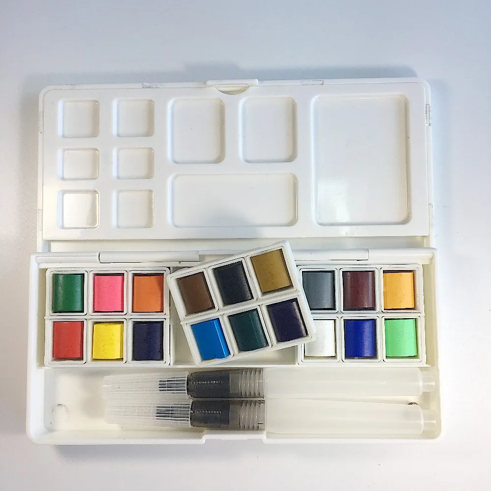 Manufactory wholesale non toxic 18 colors solid watercolor paint set with brush pen