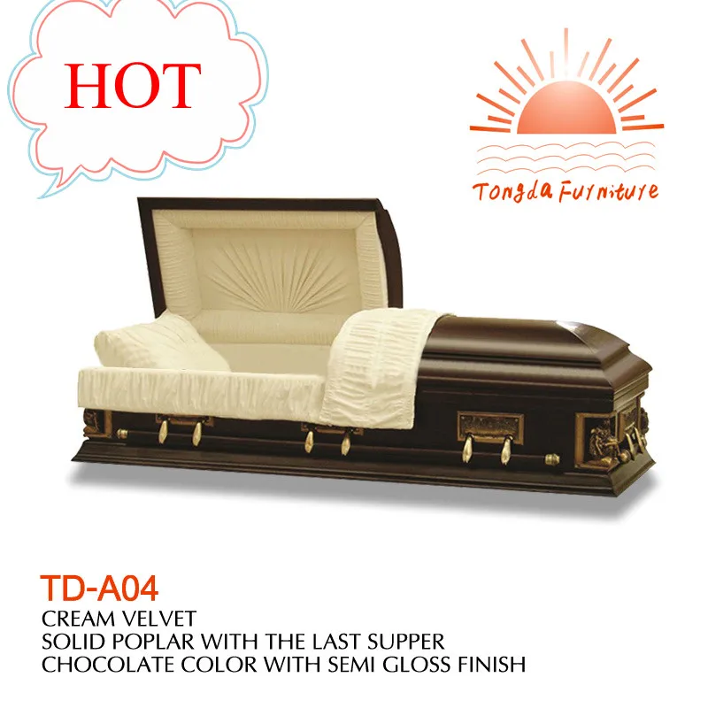 TD--A04 Funeral casket selected wooden casket with metal handles coffin