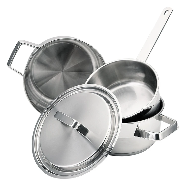 Заводская оптовая продажа, набор посуды высокого качества, серебряная кастрюля с крышкой, кухонный горшок для приготовления пищи из нержавеющей стали