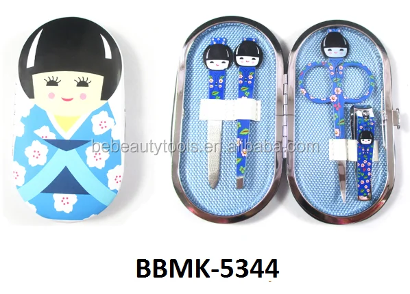 Wholesale stainless steel girls 5pcs nail care tools gift kits beauty pedicure manicure set in butterfly case
