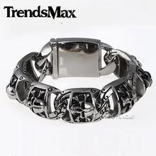 Gothic Biker 20mm Wide Heavy Mens Boys Chain Pirate Skull Link 316L Stainless Steel Bracelet Personal Size HB94