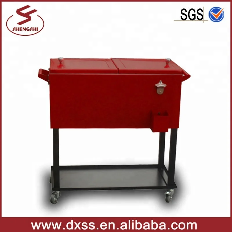 Metal rolling patio mobile wine ice chest cart large cooler box 73L