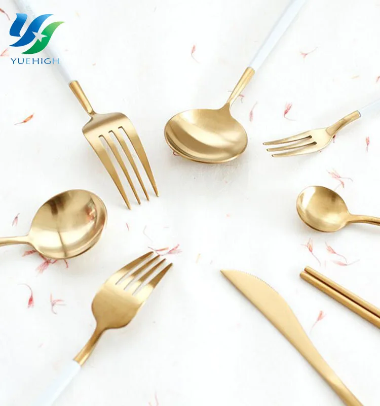 
Dining Table Stainless Steel Flatware Cutlery Set Gold Flatware 