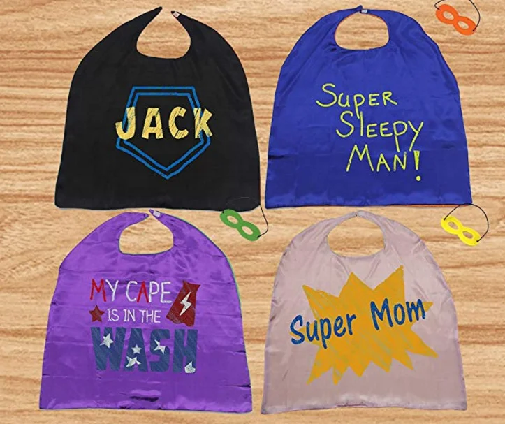 Custom logo printed cosplay costume satin silk superhero cape and masks for kids children