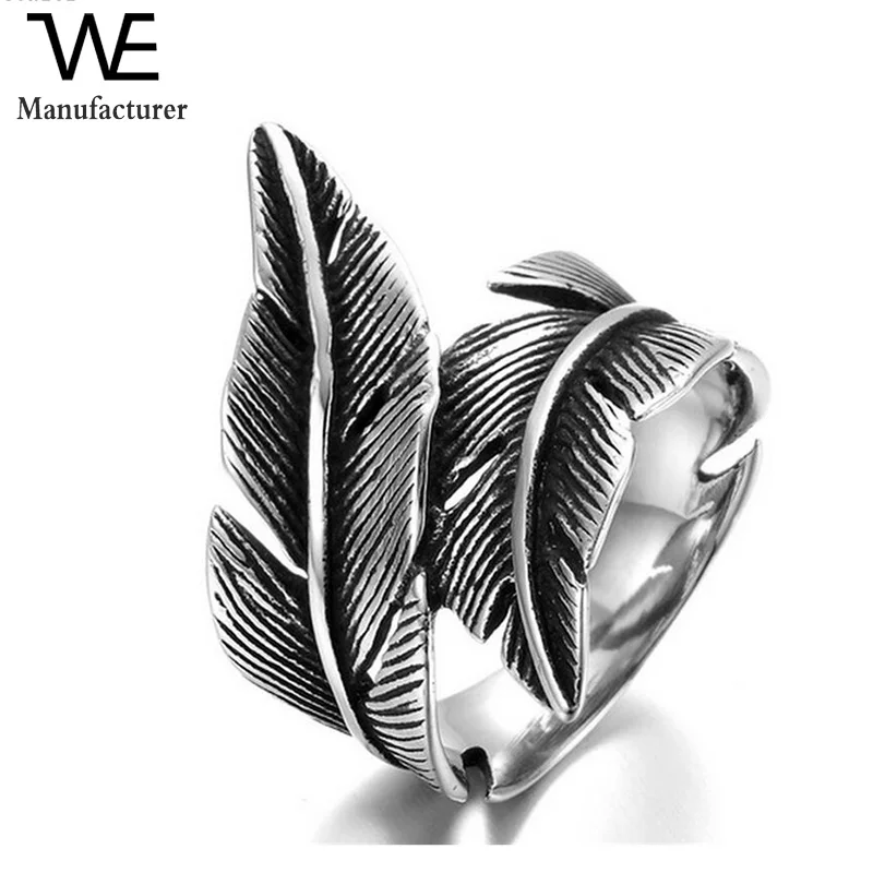 Винтаж Творческий полированный Вьющиеся перо Titanium стали ювелирные изделия нержавеющей стали мужские кольца