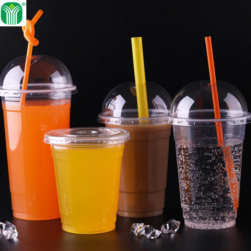 
custom disposable clear plastic cup with lid and straw 