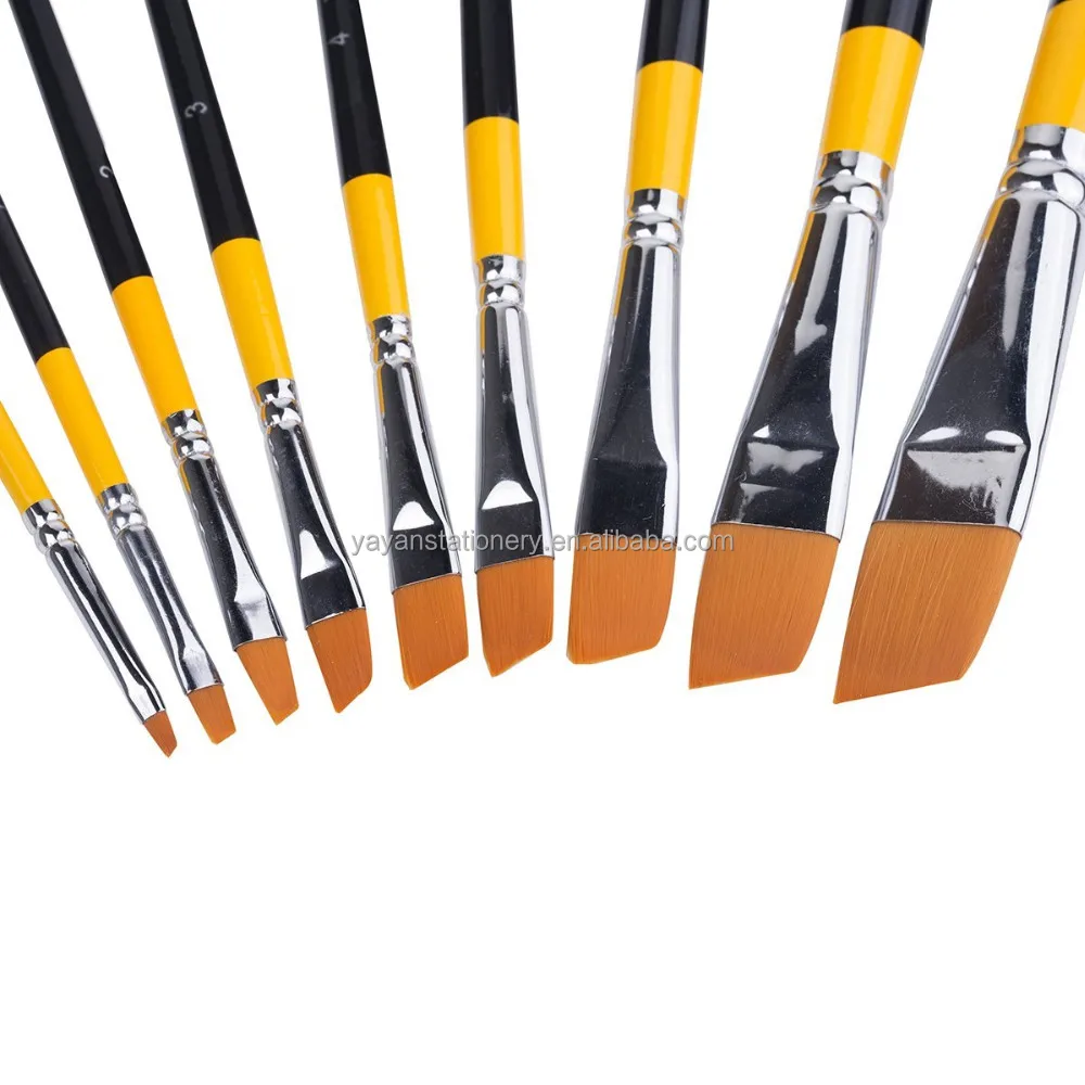 Hot Selling Stiff Synthetic Bristle Hair Wooden Handle Artist Paint Brush Set For Acrylic Gouache Watercolor Face Painting