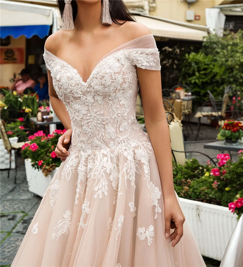 New Design Elegant Embroidered Off-shoulder Cap Sleeve Mermaid Lace long sleeve wedding dress bridal gown N06