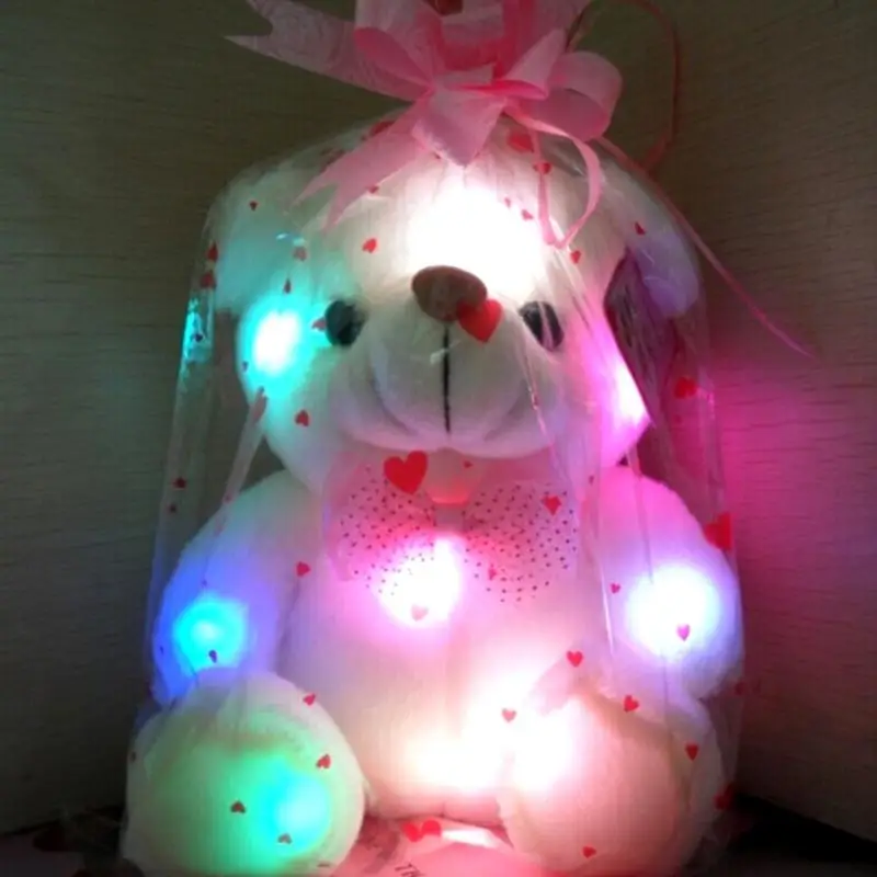 20-22 CM Creative Light Up LED White Bear Stuffed Animals Plush Toy Colorful Glowing Plush Stuffed Bear Christmas Gift for Kids