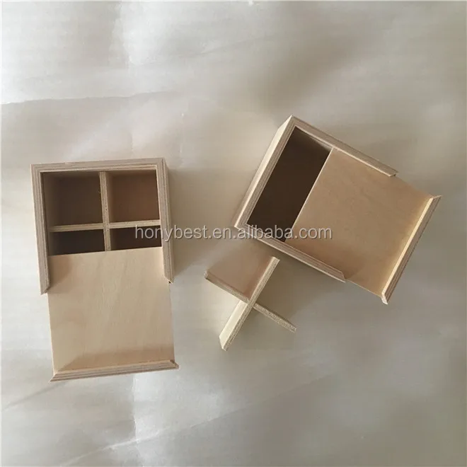 Wholesale 4 Compartments Square Wooden Box Birch Plywood Gift Boxes with Removable Divider and Push-pull Lid for Package Storage