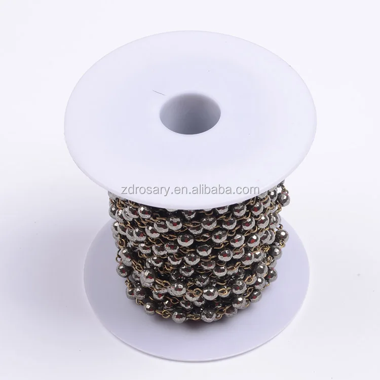 Antique Bronze Wire Wrapped Chain Rolls Natural Hematite Bead Rosary Link Precious Stone Necklace for D I Y