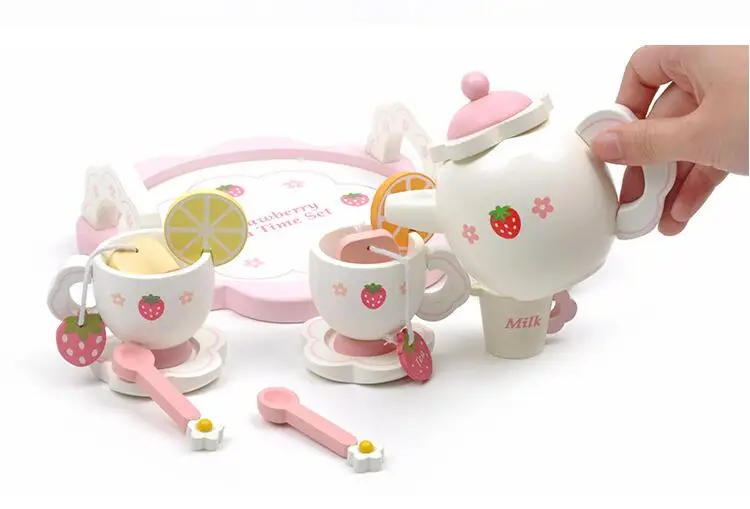 Toys and Hobbies Girls cooking toy high tea set cake tea cup ice cream set pink play wooden toy KKT001M-1