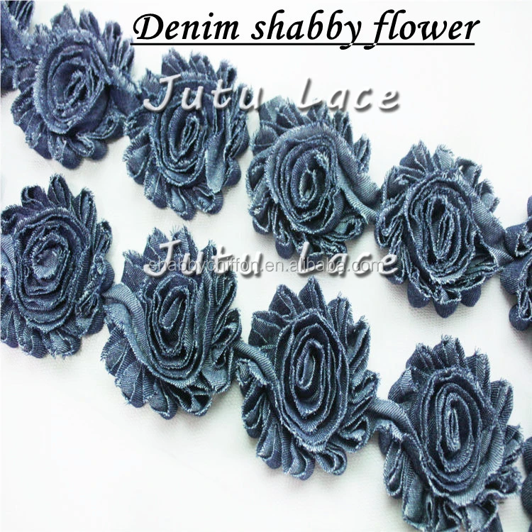 Unique Denim rose flower by yards -Jeans fabric Shabby Flower Rosette Trim In Stock Chiffon Flower