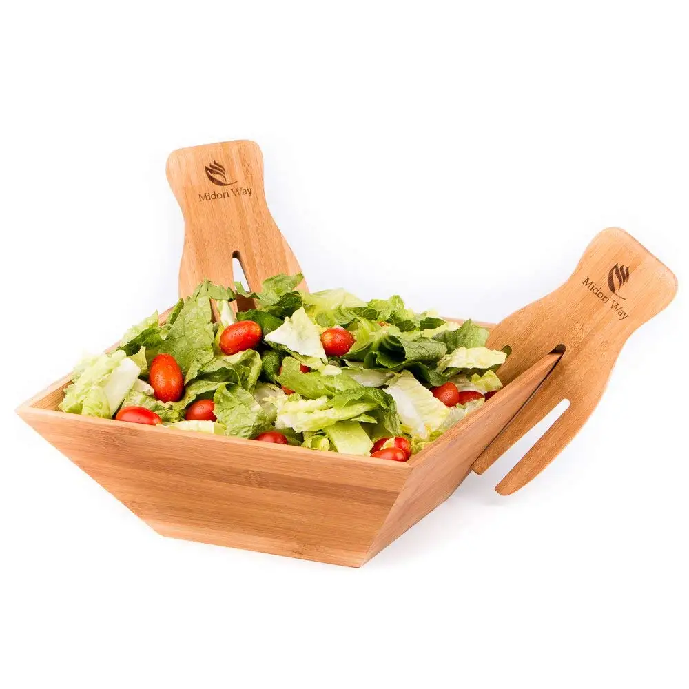 Waterproof vietnam bamboo bowl take away salad square bowl