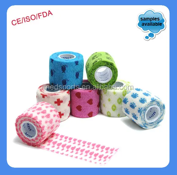 
Hand Tear Latex Non-woven Printed Colorful Cohesive Vet Wrap Bandage 