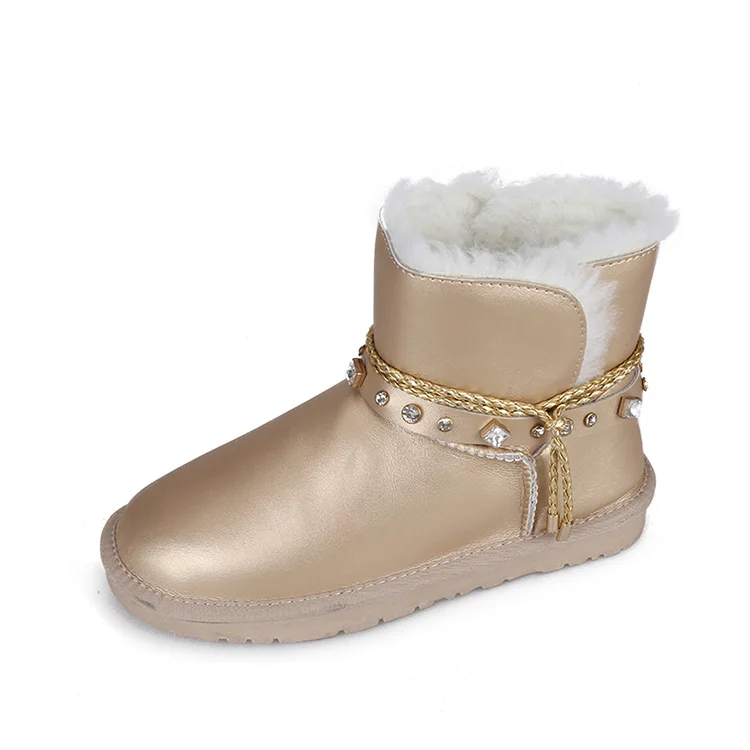 
PU upper material women mid calf water resistant wool lined short winter snow boots 