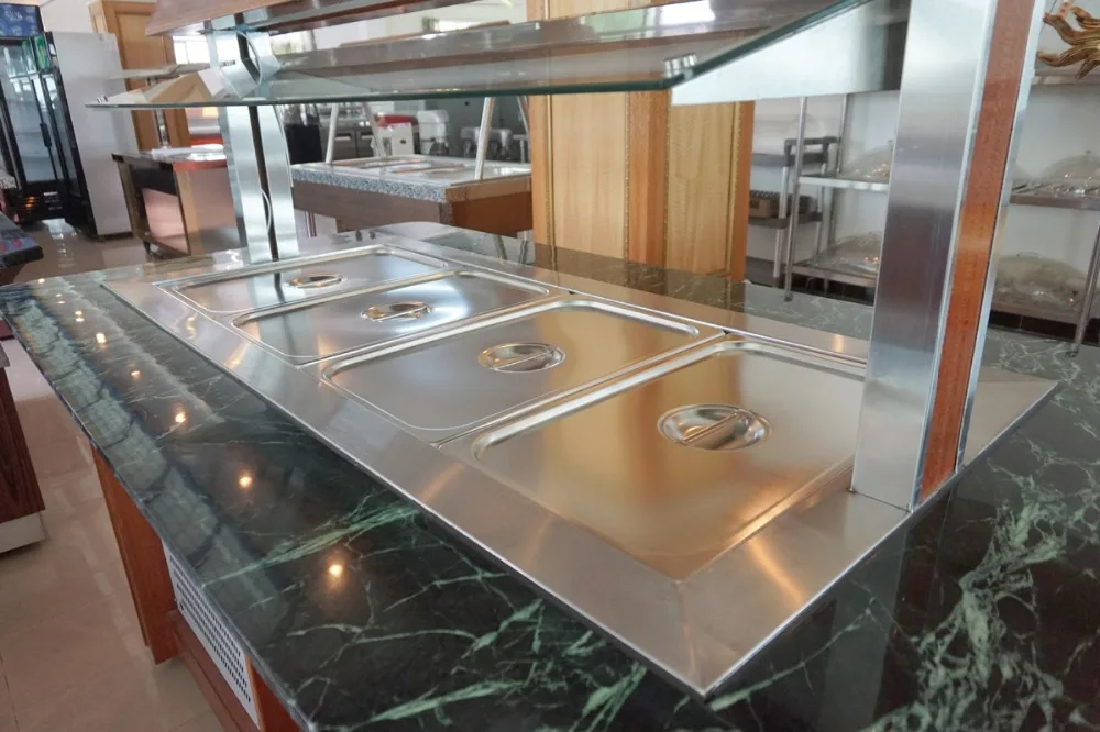 Nice Design Wooden Structure Acrylic Glass Big Capacity GN Pan Salad Serving Bar