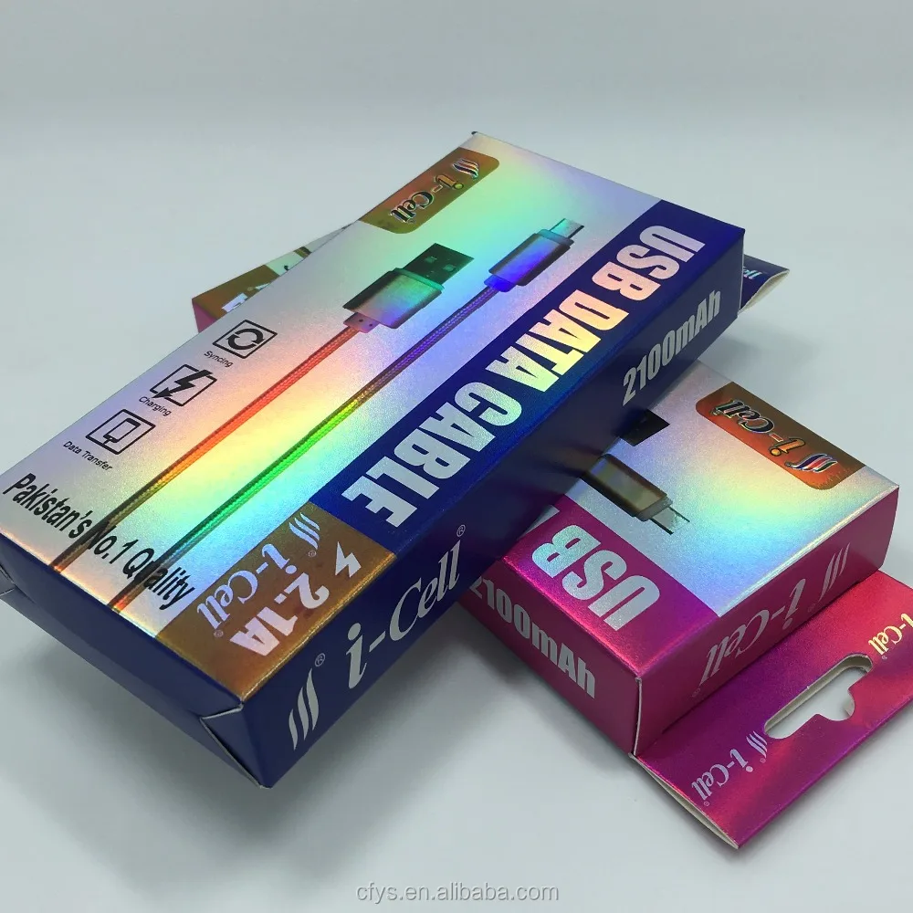 Wholesale Custom Design Hologram Card Paper USB Charger Cable Box Packaging