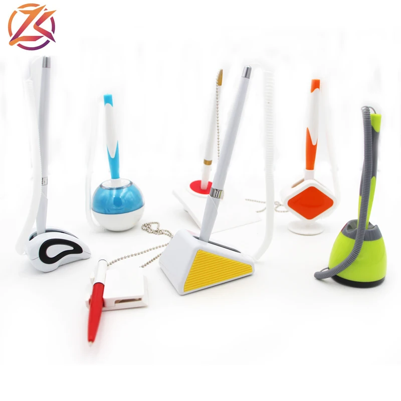 Promotion fashionable desk holder chain bank pen table desk stand ball pen creative hotel ballpoint pen with stand