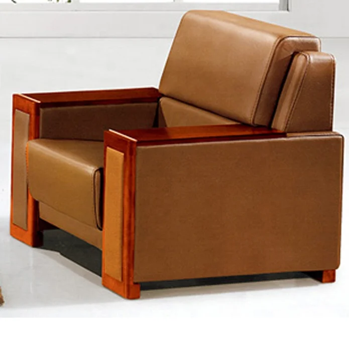
Wholesale genuine leather couch living room sofa with wooden arms 