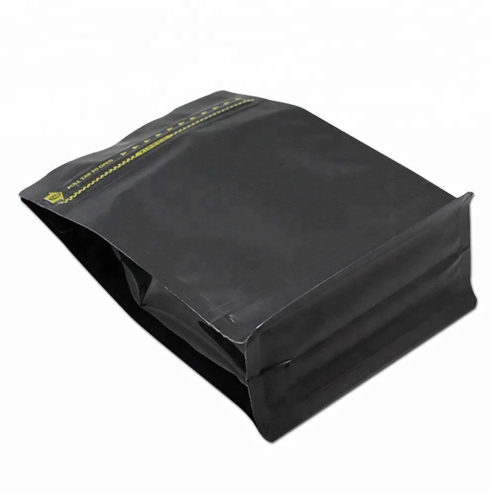 16oz wholesale custom printed Black side gusset stand up pouch ziplock with valve zipper flat block bottom coffee packaging bag