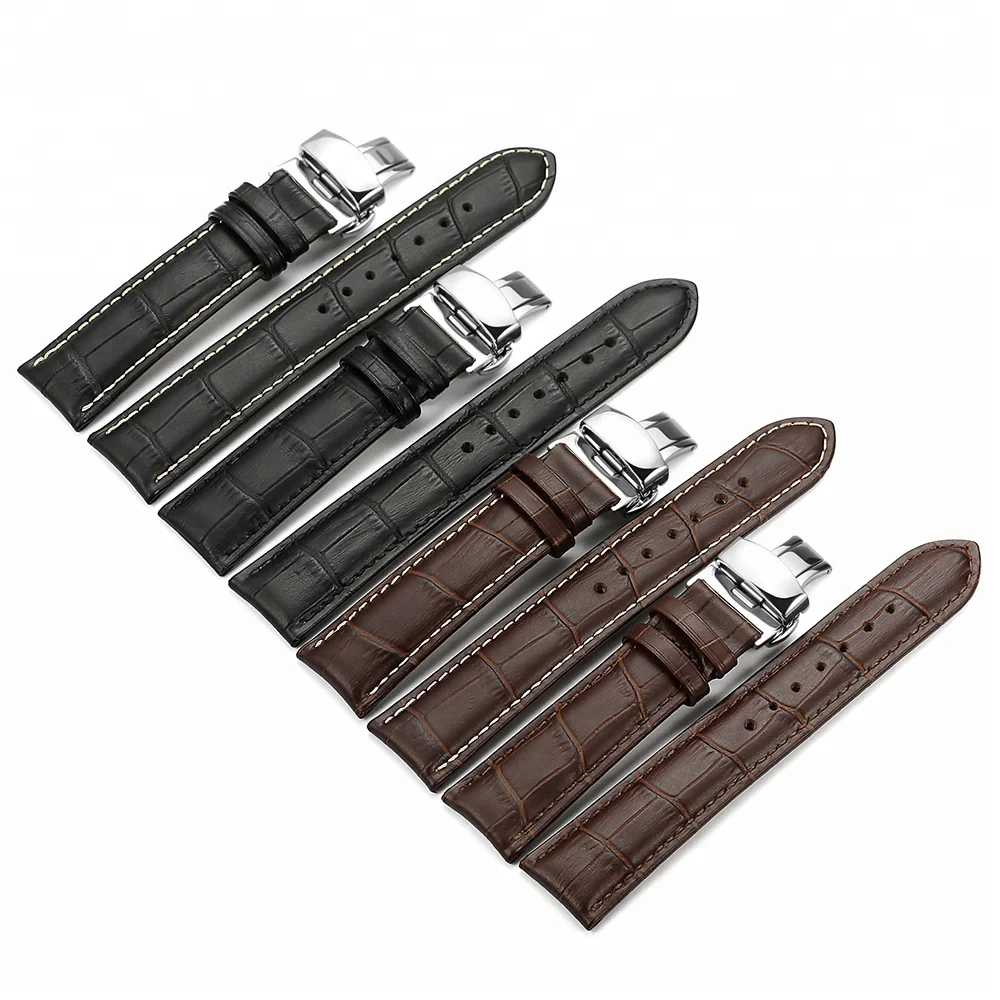 12 13 14 15 16 18 20 22 24mm Watch Band Deployment Butterfly Clasp Watch Strap Genuine Cow Leather Watchbands
