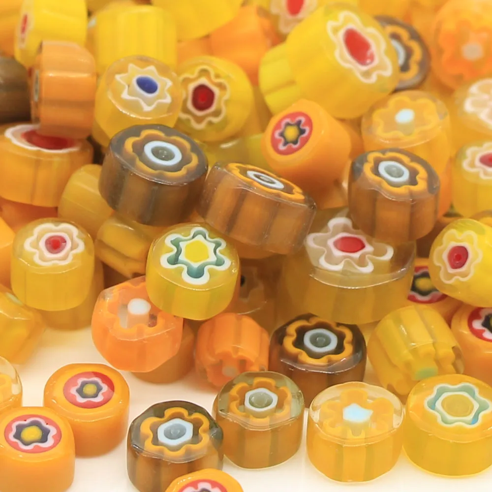 Assorted Yellow mix murano millefiori glass bead slices
