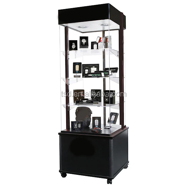 Custom retail store metal double sided security camera 360 showcase display stand cabinet rack