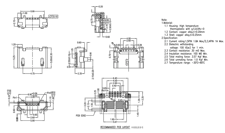 
Top mount Micro USB 2.0 5pin B Female jack socket connector China Supplier 