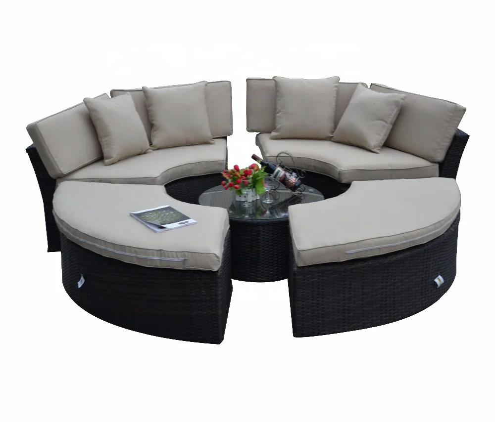 Outdoor Round Rattan Sunbed Patio Wicker Furniture Garden Day bed