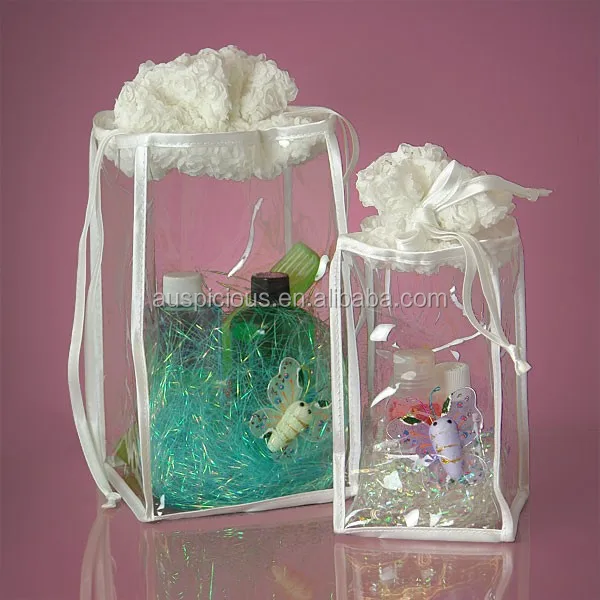 White lace top soft vinyl organza bag with square bottom