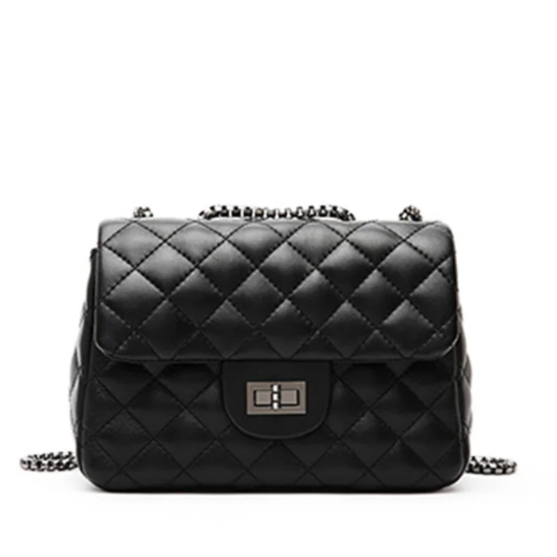 Fashion Women Crossbody Bag Cow Leather Black Handbags 2022 Genuine Purses Soft Fashion Chain Shoulder Bag