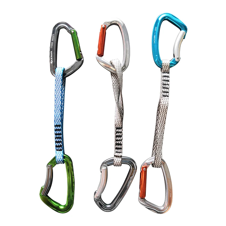 Customized aluminum alloy safety quick draw climbing carabiner lanyard with webbing quick release snap hook