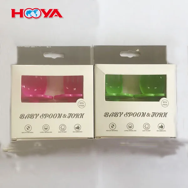 Plastic baby  fork and spoon set with choke protection barrier