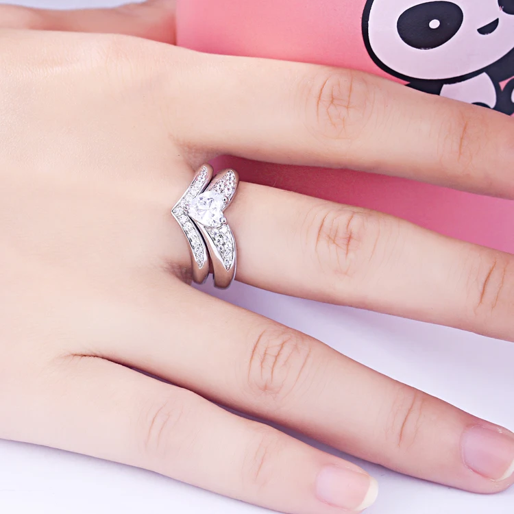 Wholesales hot sale popular style 925 silver V shape Bridal jewelry Wedding ring set