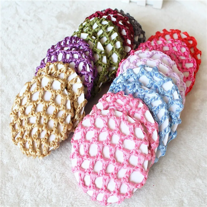 HB00002  Women Dot Satin Flower Bun Cover Snood Hair Net Slumber Sleep Ballet Dance Skating Crochet Decor