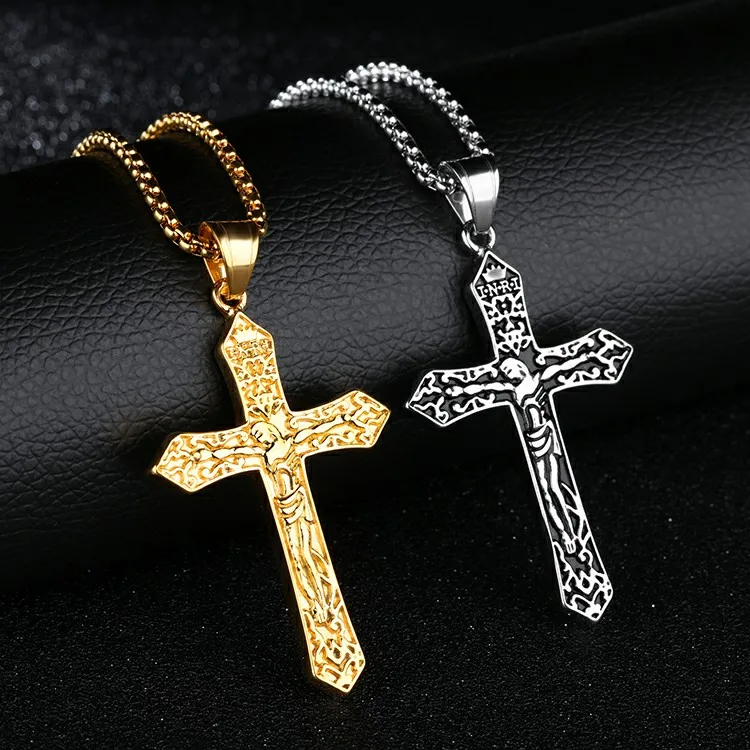 Marlary Stainless Steel Cross Pendant Link Chain Jesus Crucifix Necklace