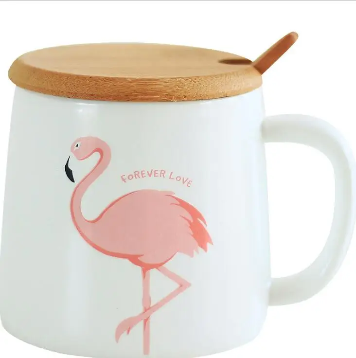 
Flamingo Mug Fire Bird Tableware Series Powder Ceramics Glass With Cover Spoon Coffee Marc Milk Cup Wholesale 