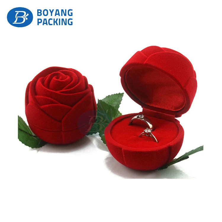 Custom jewelry packing Velvet Flocking Red Flower Rose Shape Wedding Ring Box