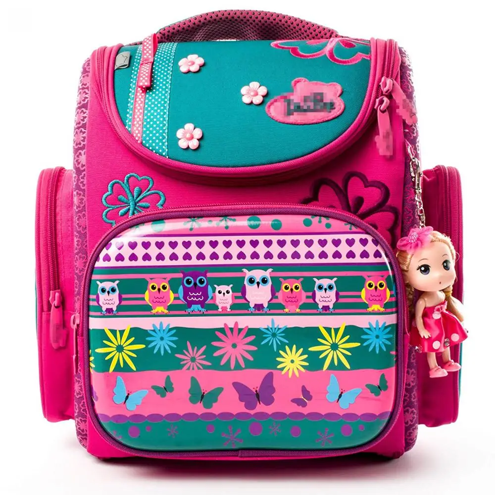
1Cute flowers Lightweight Backpack with Doll Key Ring | Water Resistant School Bag for Girls (Pink) 